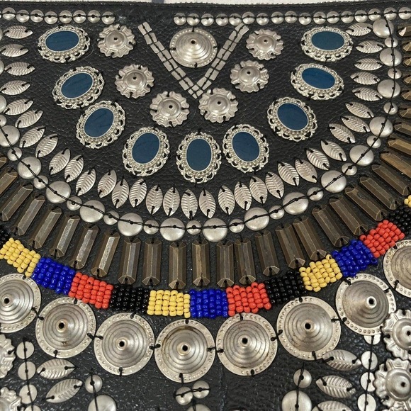 Cleobella Clutch embellished Black Leather Tassel Closure 12 X 10‎ Boho - Picture 10 of 16